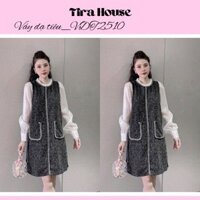 Váy dạ bầu thu đông phối tay voan 2 màu đỏ đen A100