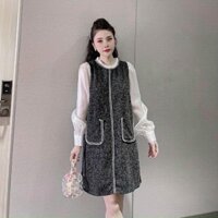 Váy dạ bầu thu đông phối tay voan 2 túi A13