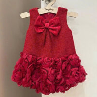 Váy Dạ Đỏ Gile Phối Nơ Viền Bèo Phong Cách Sang Chảnh Dịu Dàng Dành Cho Bé Gái