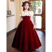 Váy dạ hội đỏ cho bé gái, váy dài, váy sinh nhật cho bé gái, váy công chúa, váy biểu diễn piano cao cấp cho trẻ em, mùa thu thanh lịch