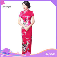 Váy dạ hội ngắn tay phù dâu in hình con công sang trọng dành cho nữ