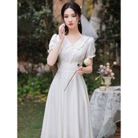 Váy dạ hội trắng cho đăng ký kết hôn, váy phù dâu đơn giản mới cho dáng người nhỏ nhắn, váy về nhà phong cách mới