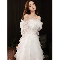 Váy Dạ Hội Váy Ngắn Tiệc Mừng Sinh Nhật Nữ Tiệc Trễ Vai Màu Trắng Sang Trọng Hiện Đại