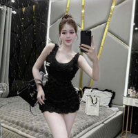 váy dạ hội,váy 2 dây ngắn hoa nổi ôm body hach dáng cực sang H262