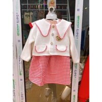 váy dạ kẻ đỏ kết hợp với áo khoác lông bên ngoài kèm túi đeo chéo siêu đẹp yêu cho bé gái từ 2-8 tuổi