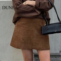 Váy da lộn dệt kim màu nâu cổ điển DUNEA dành cho nữ