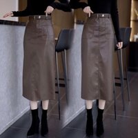 Váy da PU mẫu mới Jiashucheng Chân Váy Thu đông cỡ lớn váy ôm mông ống đứng dáng dài vừa cạp cao váy dài