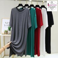 Váy dài 🌸 Đầm dáng suông màu đen trơn, thun tay lỡ bánh bèo cá tính Ulzzang