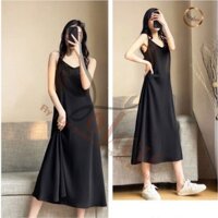 Váy Dài đi biển -Đầm hai dây sexy dáng dài suông Xẻ Tà - váy lụa hai dây có tăng đơ