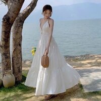Váy dài đi biển màu trắng cho nữ - váy maxi nữ