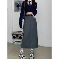 Váy Dài Eo Cao Phù Hợp Với Tất Cả Trận Đấu Thu Đông Chia Thời Trang Ôm Hơn Nhìn Chữ a Xám Hông Quấn 2025 Phù Hợp Với Váy Giữa Chiều Dài MQZD