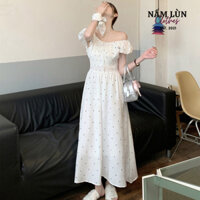 Váy dài Nấm Lùn Clothes Đầm maxi chấm bi Váy đi biển thắt nơ Váy trễ vai Váy tiểu thư Hàn Quốc V027