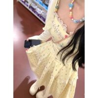 Váy dài phong cách dịu dàng kiểu Pháp Kẹo Ngọt Ngào váy liền hai dây ngọt ngào Phối Ren Thon gọn chiết eo mùa hè cho nữ T4UA
