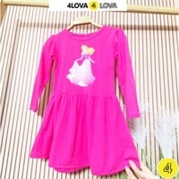 Váy Dài Tay Bé Gái 4LOVA Chất Thun Cotton Dáng Xòe Babydoll Nhiều Hình Màu Sắc Dễ Thương