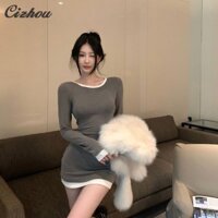 Váy dài tay mùa đông dành cho nữ có viền lông và bốt