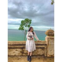 Váy dài trắng tiểu thư thắt eo 2 bên vintage thanh lịch