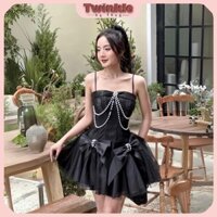 Váy Đầm 2 Dây Dáng Xòe Phối Ngọc Đính Nơ Sang Chảnh Mặc Đi Tiệc, Sinh Nhật Twinkle By Thùy
