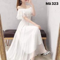 Váy Đầm Angel trắng maxi vai chun măc trễ vai hoặc trên vai đi tiệc chụp hình đi biển V323