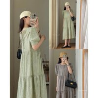 Váy đầm babydoll dáng dài tay phồng kẻ caro dễ thương vintage nhẹ nhàng nữ tính hằng ngày đi cafe du lịch biển hàn quốc