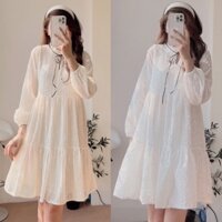 Váy - Đầm Babydoll Voan Ren Hạt Cổ Nơ Đen Hai Lớp Tiểu Thư - Chann Closet
