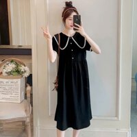 Váy Đầm Bầu Cổ Bèo Thuỷ Thủ Đính Ngọc Phối Cúc Dáng Xoè Tiểu Thư Nữ Tính🌸Hàng Quảng Châu