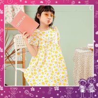 Váy đầm bé gái 1 lớp hè thu xinh mát họa tiết chanh vàng viền ren cổ hàng thiết kế MamLa