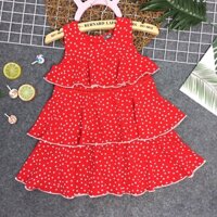 Váy Đầm Bé Gái 3 tầng mặc tết noel dự tiệc chấm bi vải đũi lụa nhập Cao Cấp mềm mát Size đại 9-14
