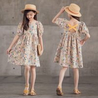 váy đầm bé gái Đầm Công Chúa Mùa Hè 2023 Bằng cotton Nguyên Chất Tay Cộc Phồng In Họa Tiết Hoa Có Kích Thước Lớn Cho Bé Gái