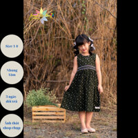 Váy Đầm Bé Gái SMOCK CÔ NẮNG Nhung Tăm Xanh Rêu Sát Nách ( MSP: 689 )