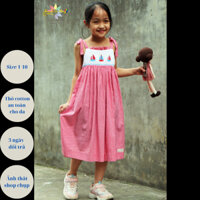 Váy Đầm Bé Gái SMOCK CÔ NẮNG Kẻ Caro Đỏ Hai Dây Thêu Thuyền ( MSP: 853 )