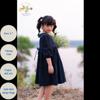 Váy Đầm Bé Gái SMOCK CÔ NẮNG Váy Nhung Xanh Than Chấm Bi Hoa Xinh ( MSP: 690 )