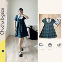 Váy đầm bigsize 60-100kg kẻ ô vuông màu xanh tiểu thư