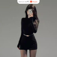 Váy đầm body dài tay siêu tôn dáng tiểu thư Tặng kèm thắt lưng sang chảnh Minh Ngọc Shop