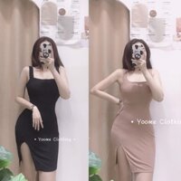 Váy đầm body ôm 2 dây xẻ đùi bản to tôn dáng co giãn [ ảnh thật chụp tại shop ]  ྇ ་