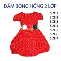 Váy đầm bông hồng 2 lớp cho bé vui Giáng Sinh và Tết
