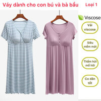 Váy, đầm cho con bú, váy bầu, vải viscose siêu mềm mát có cúc đóng mở V1C1