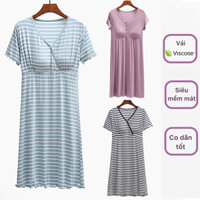 Váy, đầm cho con bú, váy bầu, vải viscose siêu mềm mát có cúc đóng mở V1C1