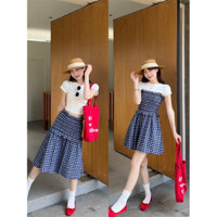 Váy đầm chun kẻ caro dáng xoè MANG ĐƯỢC 2 KIỂU