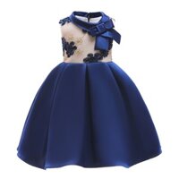Váy đầm công chúa cho bé gái 3 đến 9 tuổi Váy dạ hội dự tiệc kiểu Hàn Quốc Nơ chéo màu xanh dương