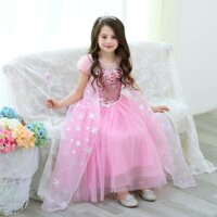Váy đầm công chúa Elsa màu hồng cho bé gái kèm vương miện và gậy phép