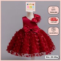 Váy đầm công chúa xòe bồng bềnh lệch vai đính nơ, chân váy xòe phối hình bướm 3D cho bé từ 08-22kg .Bống-Kids Fashion