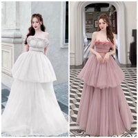 Váy Đầm Cưới Công Chúa Cúp Ngực Xoè Tầng Kết Hoa Nổi Dự Tiệc Size S M L V364 Cho Cô Dâu AĐ BOUTIQUE