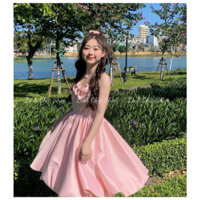 Váy Đầm Cúp Ngực Đính Nơ Tiểu Thư Chụp Kỷ Yếu, Dạo Phố - Linh Chip Shop