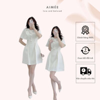 Váy/ Đầm dạ tex đính nơ vai dự tiệc/công sở màu kem