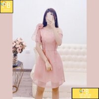 Váy đầm dáng suông hoa gắn vai V1376 - Có ảnh thật (DVC)