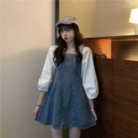 Váy Đầm Denim, Váy Jean Dáng Xòe Bánh Bèo Trễ Vai (order) VB002