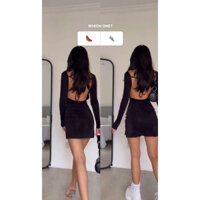 Váy đầm hở lưng thắt dây dài tay dáng ôm body xẻ ngắn - SGGz