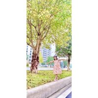 Váy đầm hoa nhí cánh tiên màu cam nổi bật chất cotton thô Hàn