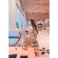 Váy đầm hoa nhí tay phồng xoè rút ngực