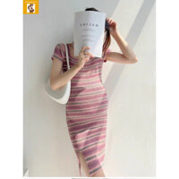 Váy Đầm len body bầu basic dệt kim mềm co giãn hồng xanh phong cách hàn quốc hiện đại, trẻ trung